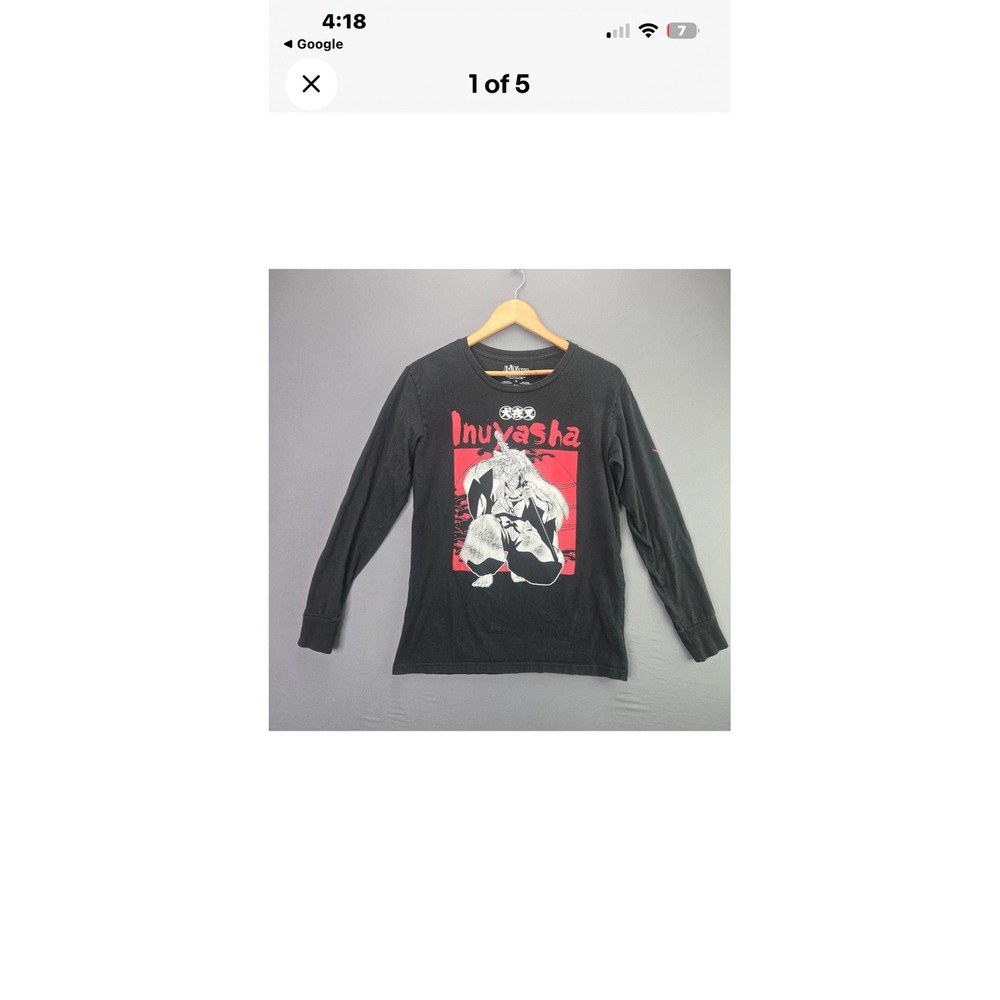 Inuyasha Graphic Long Sleeve Shirt Mens Medium Black Anime 2009 Rumiko Takahashi